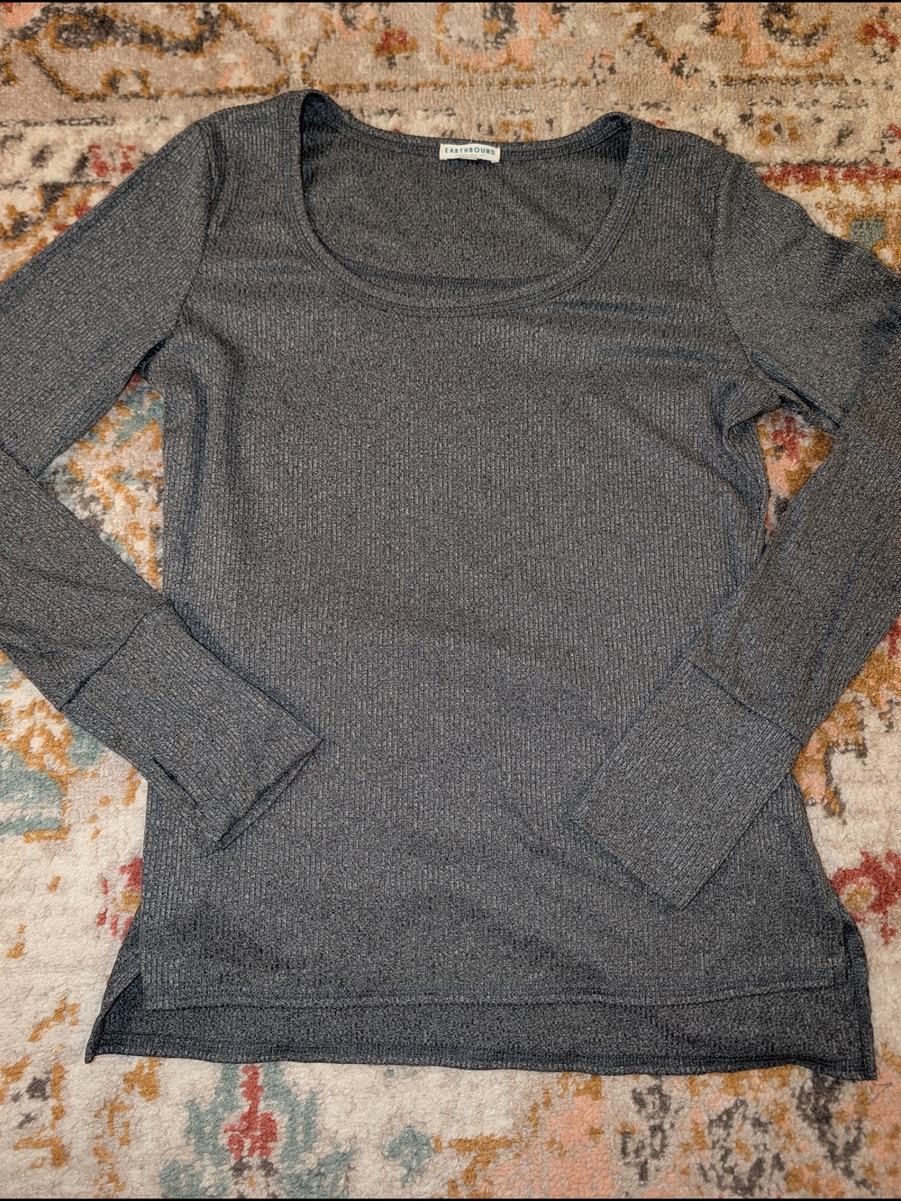 Earthbound Women's XXL Long Sleeve Shirt Scoop Neck Henley Comfy Grey
